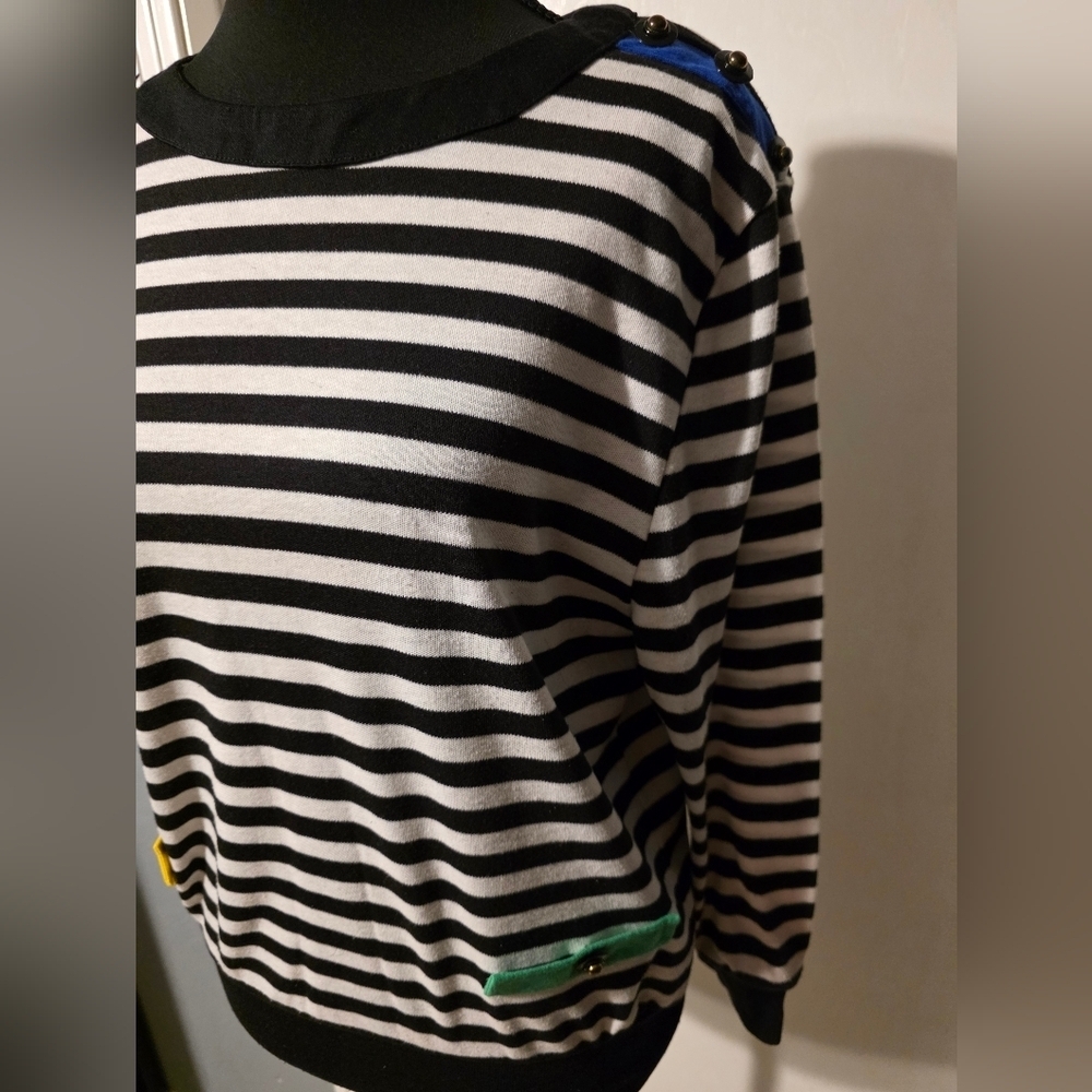 Peter Popovitch Black And White Stripped Long Sleeve Top - Picture 2 of 5